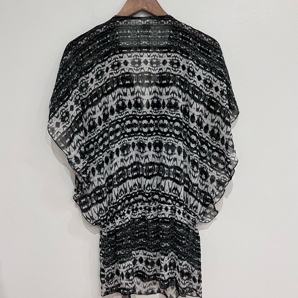 Badgley Mischka Black and White Beaded Oversized V-neck Swim Coverup Top, Small - Picture 8 of 11